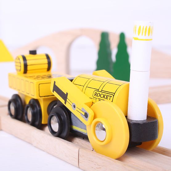 Bigjigs Rail Replika historycznej lokomotywy Rocket + 2 tory