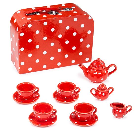 Bigjigs Toys Czerwony zestaw do herbaty w kropki