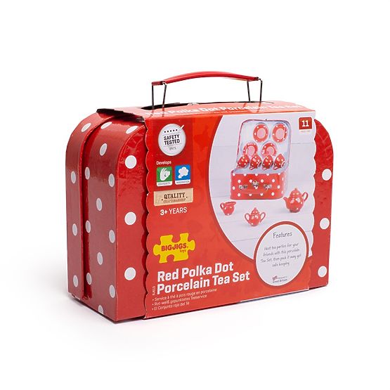 Bigjigs Toys Czerwony zestaw do herbaty w kropki