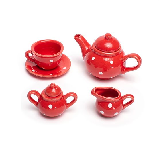 Bigjigs Toys Czerwony zestaw do herbaty w kropki
