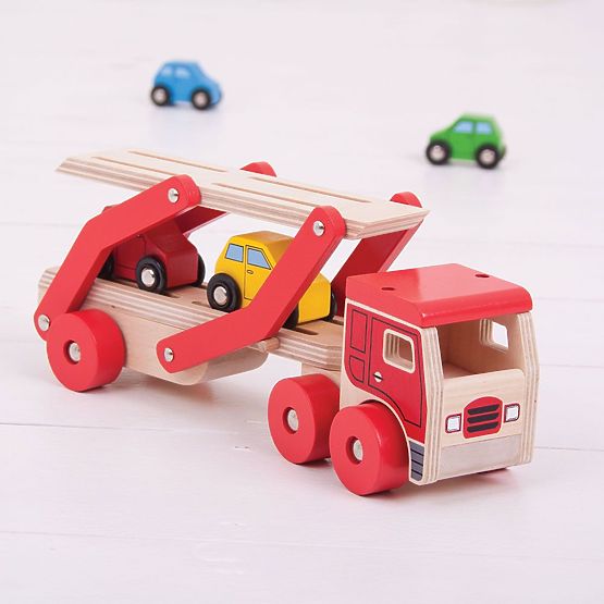 Bigjigs Toys Drewniana ciężarówka z samochodami