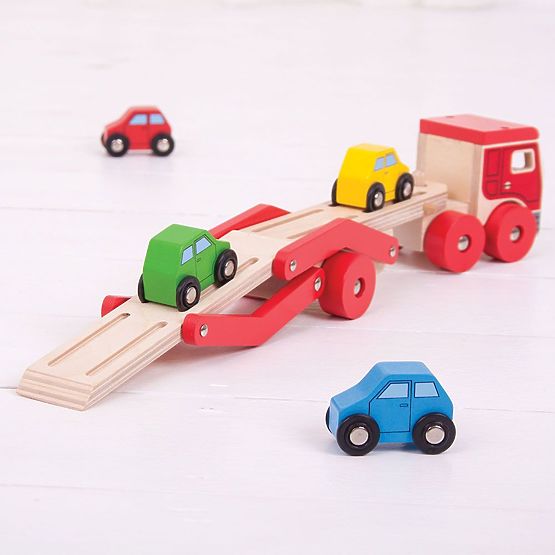 Bigjigs Toys Drewniana ciężarówka z samochodami