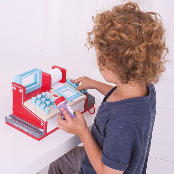 Bigjigs Toys Drewniana kasa fiskalna czerwona