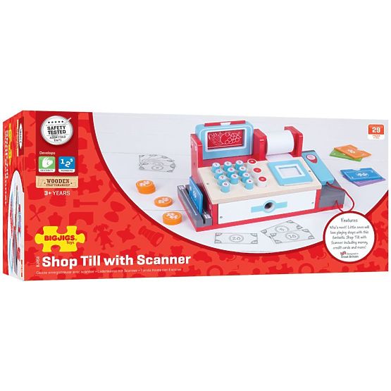 Bigjigs Toys Drewniana kasa fiskalna czerwona