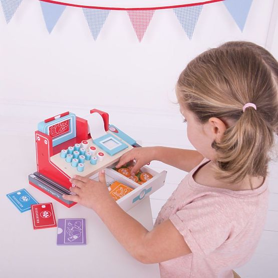 Bigjigs Toys Drewniana kasa fiskalna czerwona