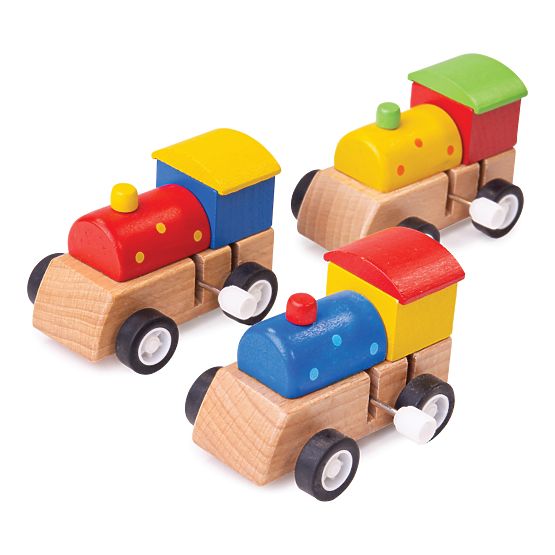Bigjigs Toys Drewniana kolorowa lokomotywa na naciąg 1 szt.
