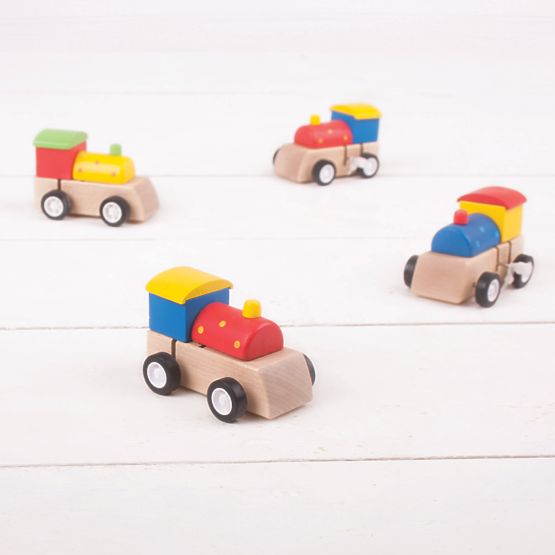 Bigjigs Toys Drewniana kolorowa lokomotywa na naciąg 1 szt.