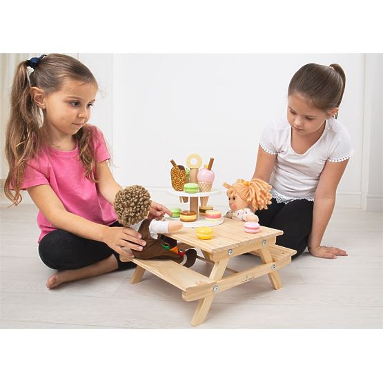 Bigjigs Toys Drewniana ławka piknikowa dla lalek