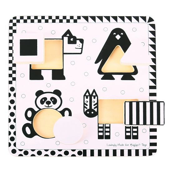 Bigjigs Toys Drewniane puzzle z wkładkami w czarno-białe kształty 1
