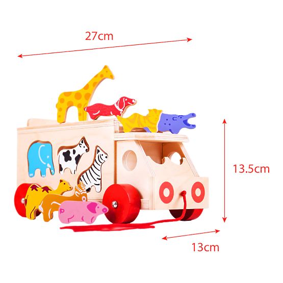 Bigjigs Toys Drewniany samochód ze zwierzętami
