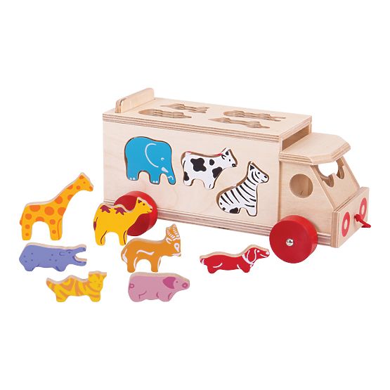 Bigjigs Toys Drewniany samochód ze zwierzętami