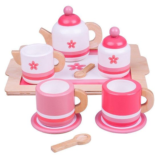 Bigjigs Toys Drewniany zestaw do herbaty różowy