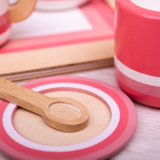 Bigjigs Toys Drewniany zestaw do herbaty różowy