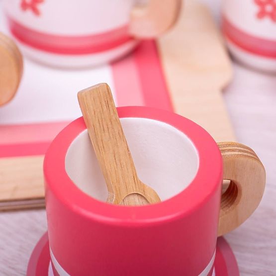 Bigjigs Toys Drewniany zestaw do herbaty różowy