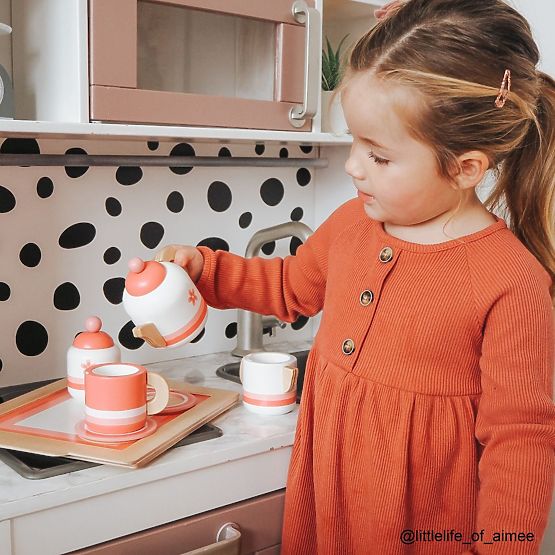 Bigjigs Toys Drewniany zestaw do herbaty różowy