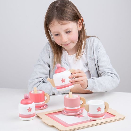 Bigjigs Toys Drewniany zestaw do herbaty różowy