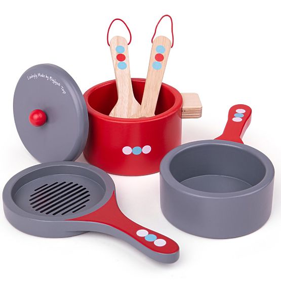 Bigjigs Toys Drewniany zestaw naczyń w kropki