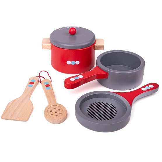 Bigjigs Toys Drewniany zestaw naczyń w kropki