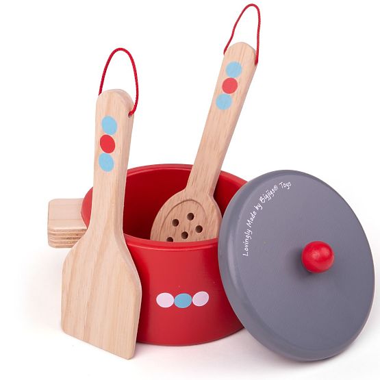 Bigjigs Toys Drewniany zestaw naczyń w kropki