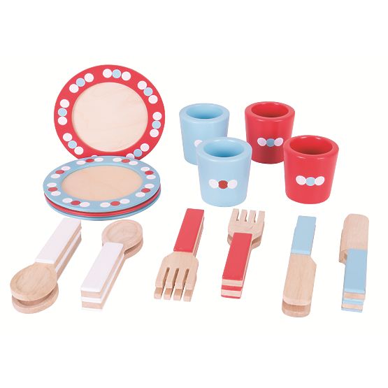Bigjigs Toys Drewniany zestaw obiadowy w kropki