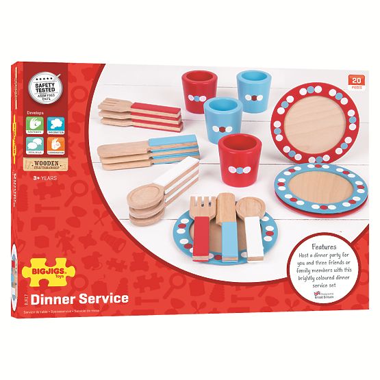 Bigjigs Toys Drewniany zestaw obiadowy w kropki
