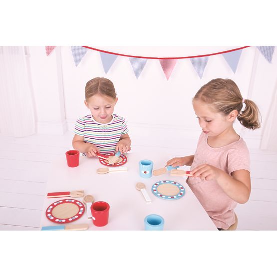 Bigjigs Toys Drewniany zestaw obiadowy w kropki