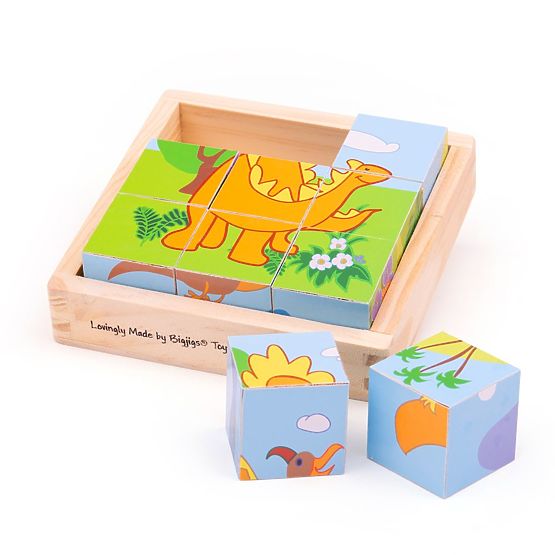 Bigjigs Toys Klocki obrazkowe kubusy Dinozaury 9 klocków
