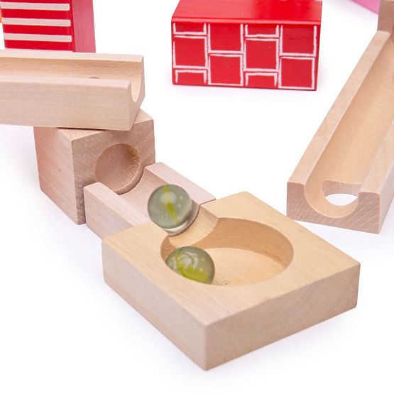 Bigjigs Toys Kolorowy drewniany tor z piłkami