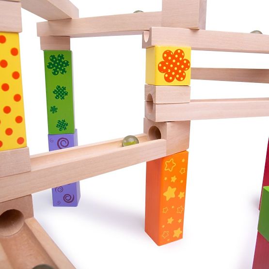 Bigjigs Toys Kolorowy drewniany tor z piłkami