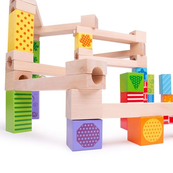 Bigjigs Toys Kolorowy drewniany tor z piłkami
