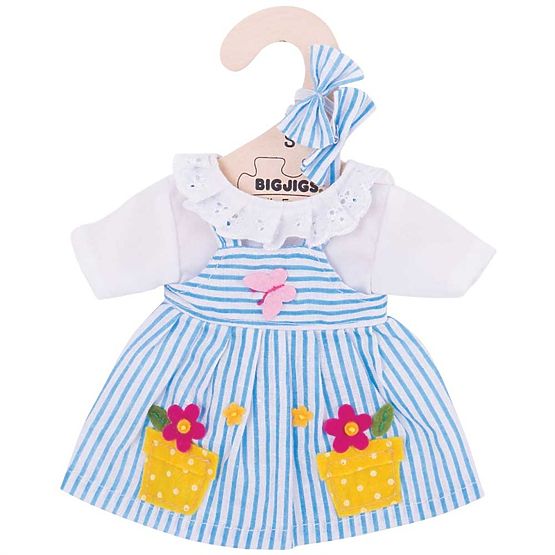 Bigjigs Toys Niebieska sukienka w paski dla lalki 28 cm