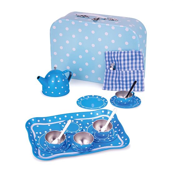 Bigjigs Toys Niebieski zestaw do herbaty w kropki
