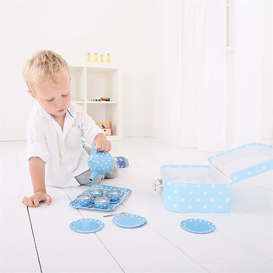 Bigjigs Toys Niebieski zestaw do herbaty w kropki