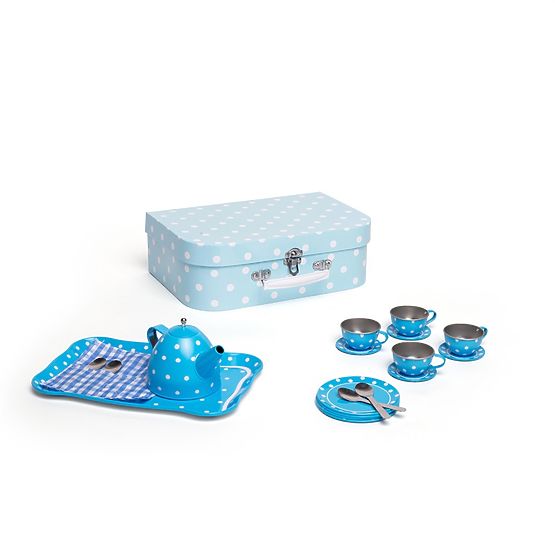 Bigjigs Toys Niebieski zestaw do herbaty w kropki