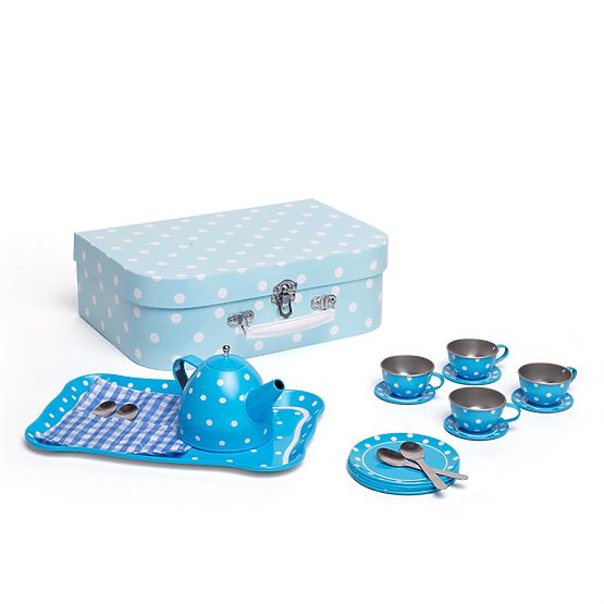 Bigjigs Toys Niebieski zestaw do herbaty w kropki