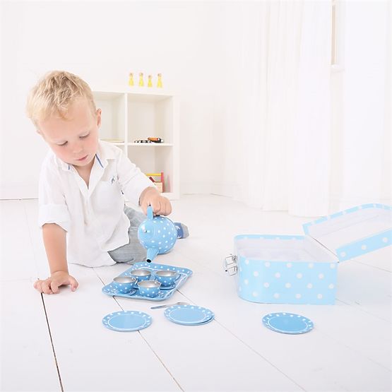 Bigjigs Toys Niebieski zestaw do herbaty w kropki
