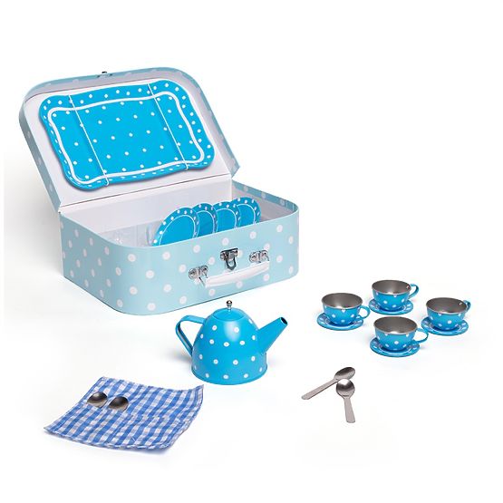 Bigjigs Toys Niebieski zestaw do herbaty w kropki