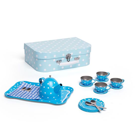 Bigjigs Toys Niebieski zestaw do herbaty w kropki