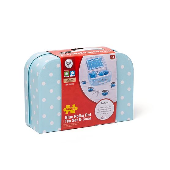 Bigjigs Toys Niebieski zestaw do herbaty w kropki