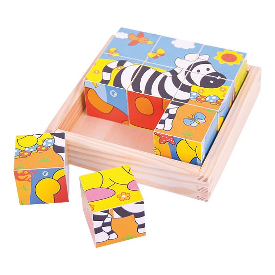 Bigjigs Toys Obrazkowe klocki kubusy Safari 9 klocków