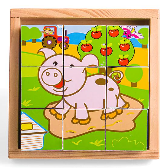 Bigjigs Toys Obrazkowe klocki kubusy Zwierzątka 9 klocków
