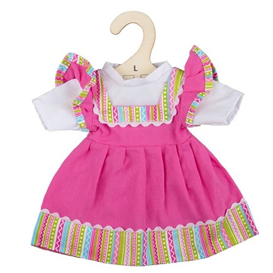 Bigjigs Toys Różowa sukienka z paskowanym obszyciem dla lalki 38 cm