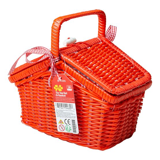 Bigjigs Toys Zestaw do herbaty w kropki w koszu piknikowym