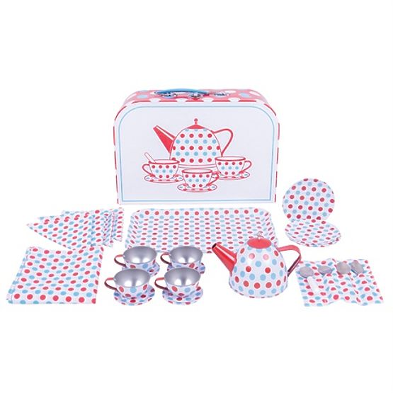 Bigjigs Toys Zestaw do herbaty w kropki w walizce