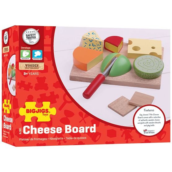 Bigjigs Toys Zestaw drewnianych serów spożywczych na talerzu