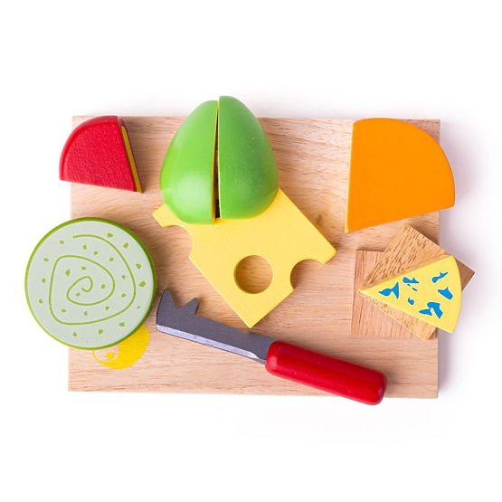 Bigjigs Toys Zestaw drewnianych serów spożywczych na talerzu
