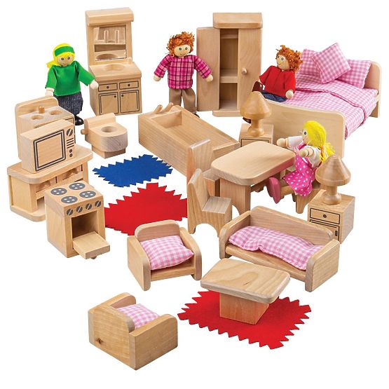 Bigjigs Toys Zestaw mebli do domku i figurki rodziny