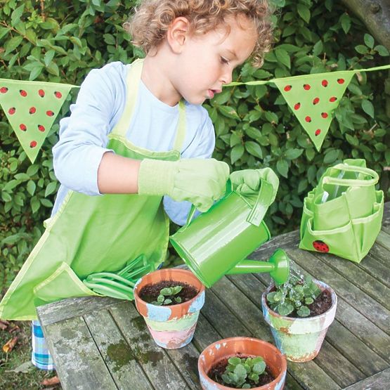 Bigjigs Toys Zestaw narzędzi ogrodowych w płóciennej torbie, zielony