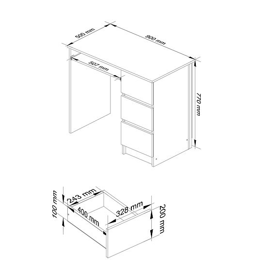 BIURKO A-6 CLP DĄB CRAFT PRAWOSTRONNE