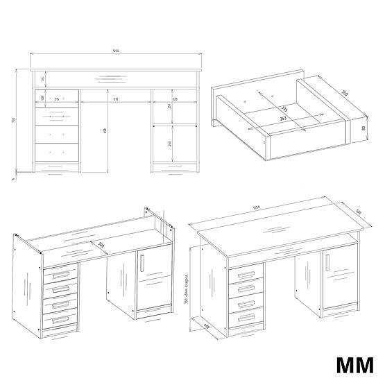 BIURKO ADA DĄB ARTISAN 125 cm 4 Szuflady Szafka Półki Do Biura Pokoju Na Laptopa